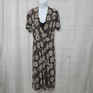 Studio AA Brown Cream Midi Dress Boho Floral Mandala Festival 18
